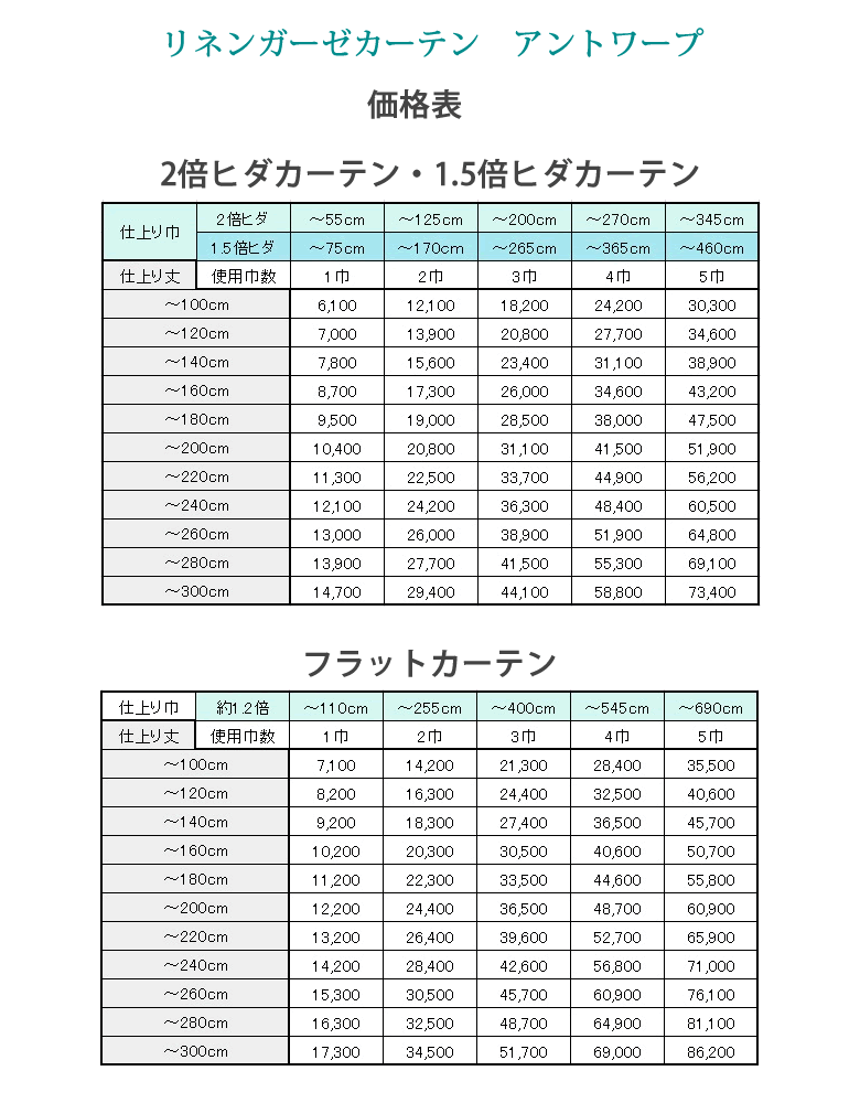 アントワープ 価格表