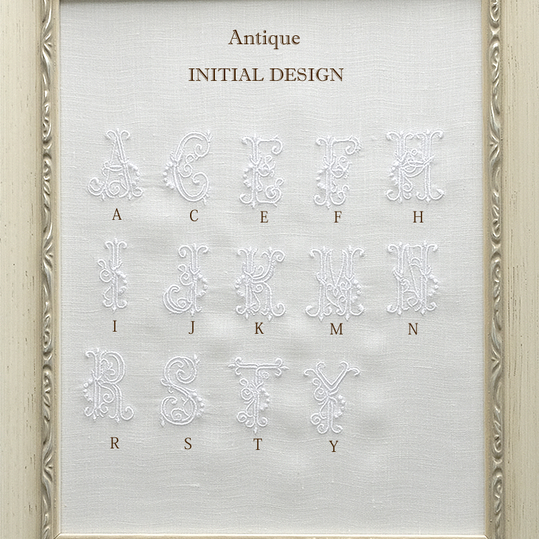 イニシャル 刺繍 リネン ハンカチ ギフト Antique アンティーク