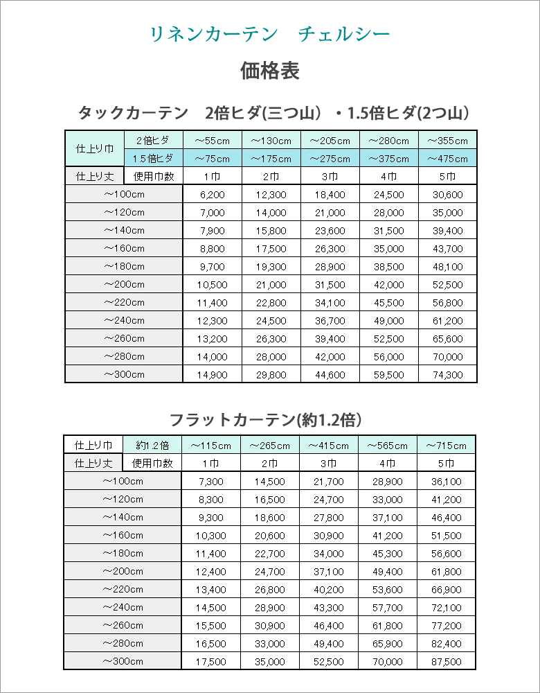 チェルシー価格表