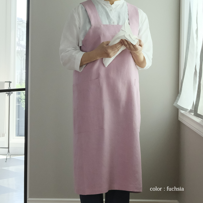 リネン バッククロス エプロン ソフトカラー
